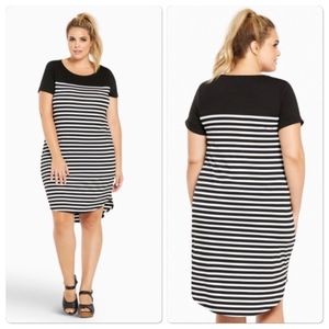 Torrid Black White Striped High Lo T-shirt Dress